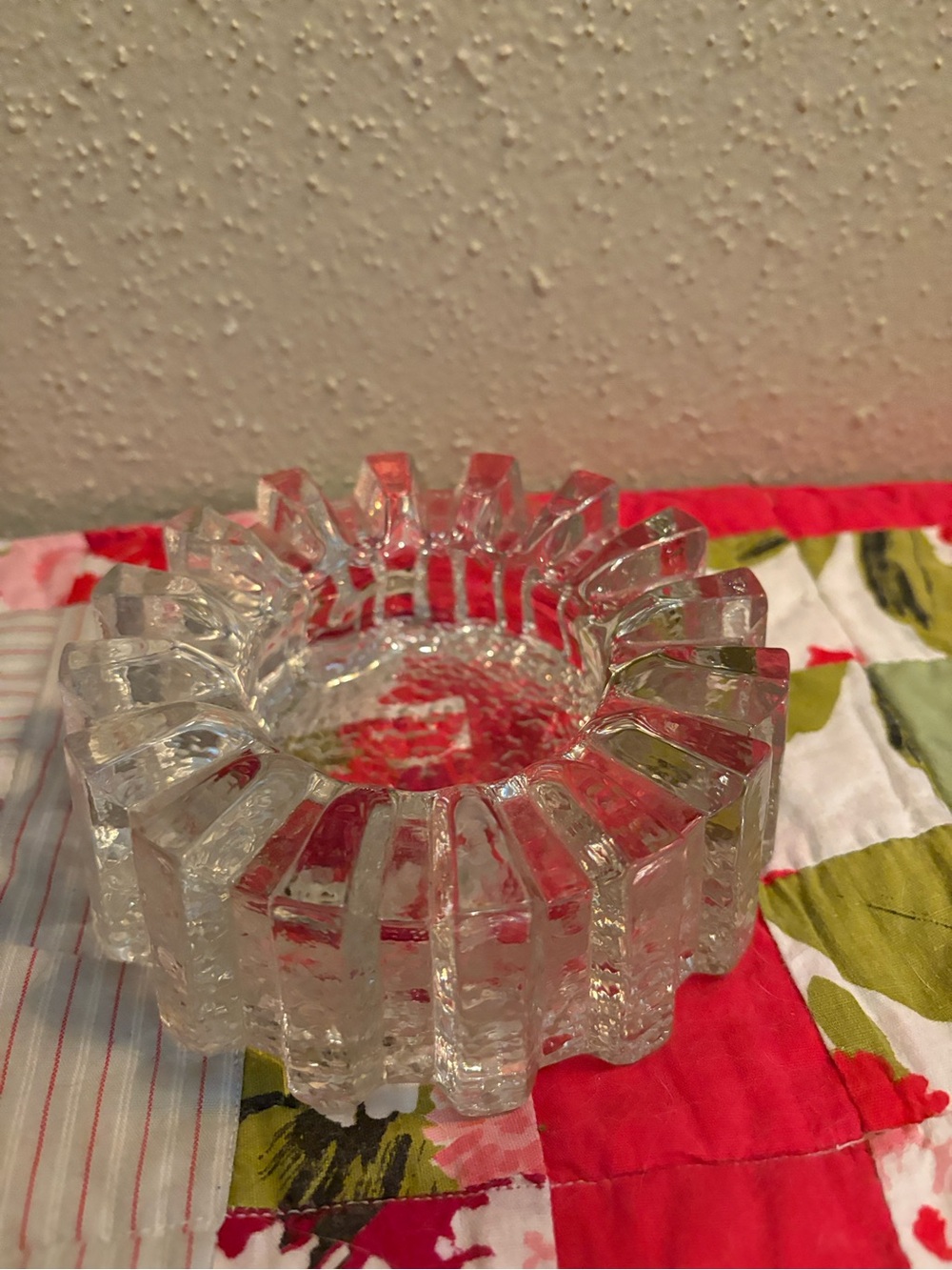 Vintage Clear Glass Ashtray with Geometric Ribbed Design